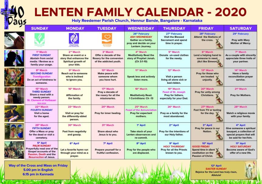 Lenten Family Calendar 2020