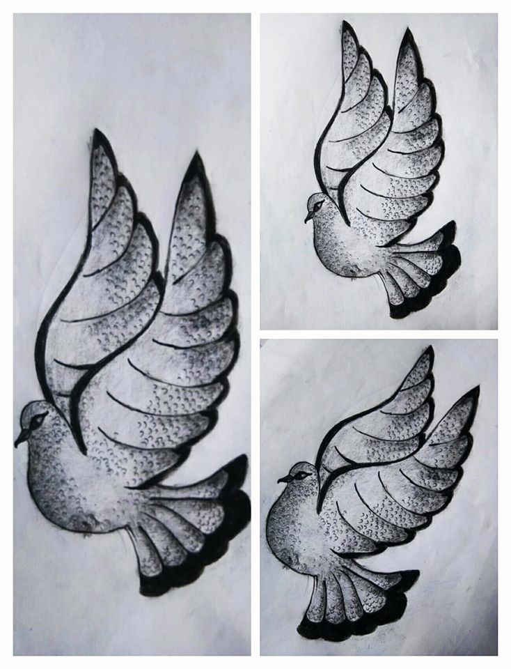 Doves, Pencil Drawing, Juna Anju