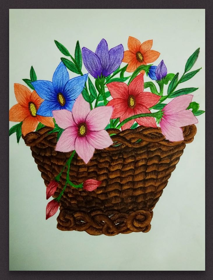 Flower Vase, Drawing - Juna Anju