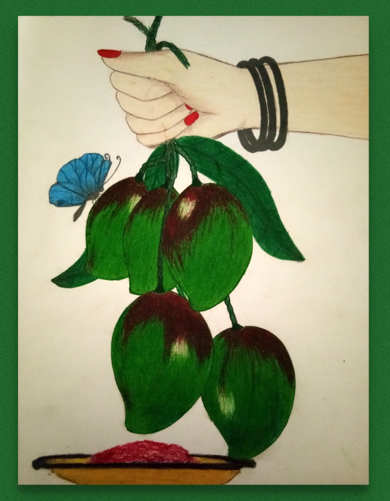 Bunch of Mangoes, Colour Sketch by Juna Anju