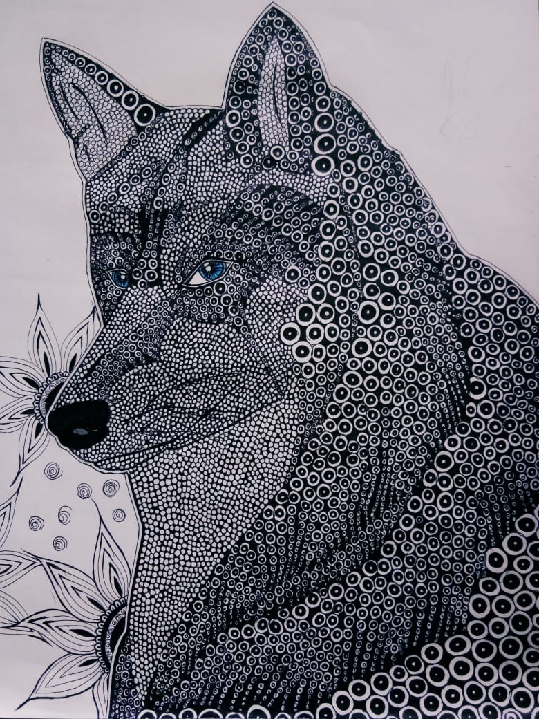 Fox, Drawing by Anju Juna