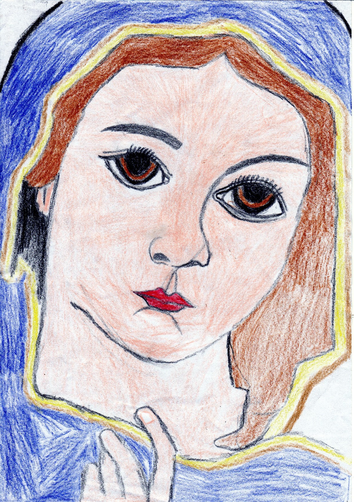 Color Drawing of Mother Mary, Adhil Xavier