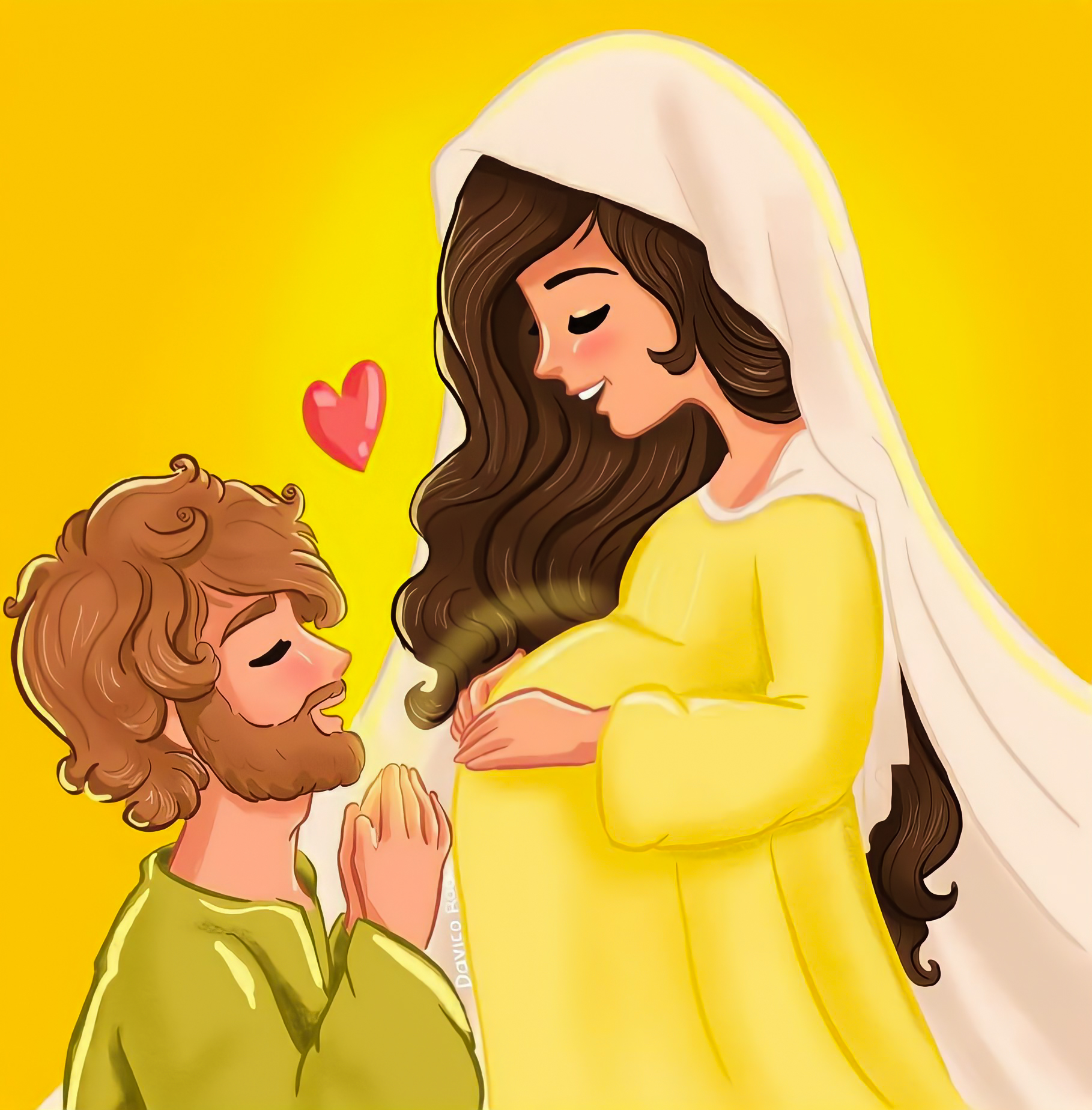St. Joseph kneeling before Jesus in the Womb of Mary, Animated Wallpaper for Children