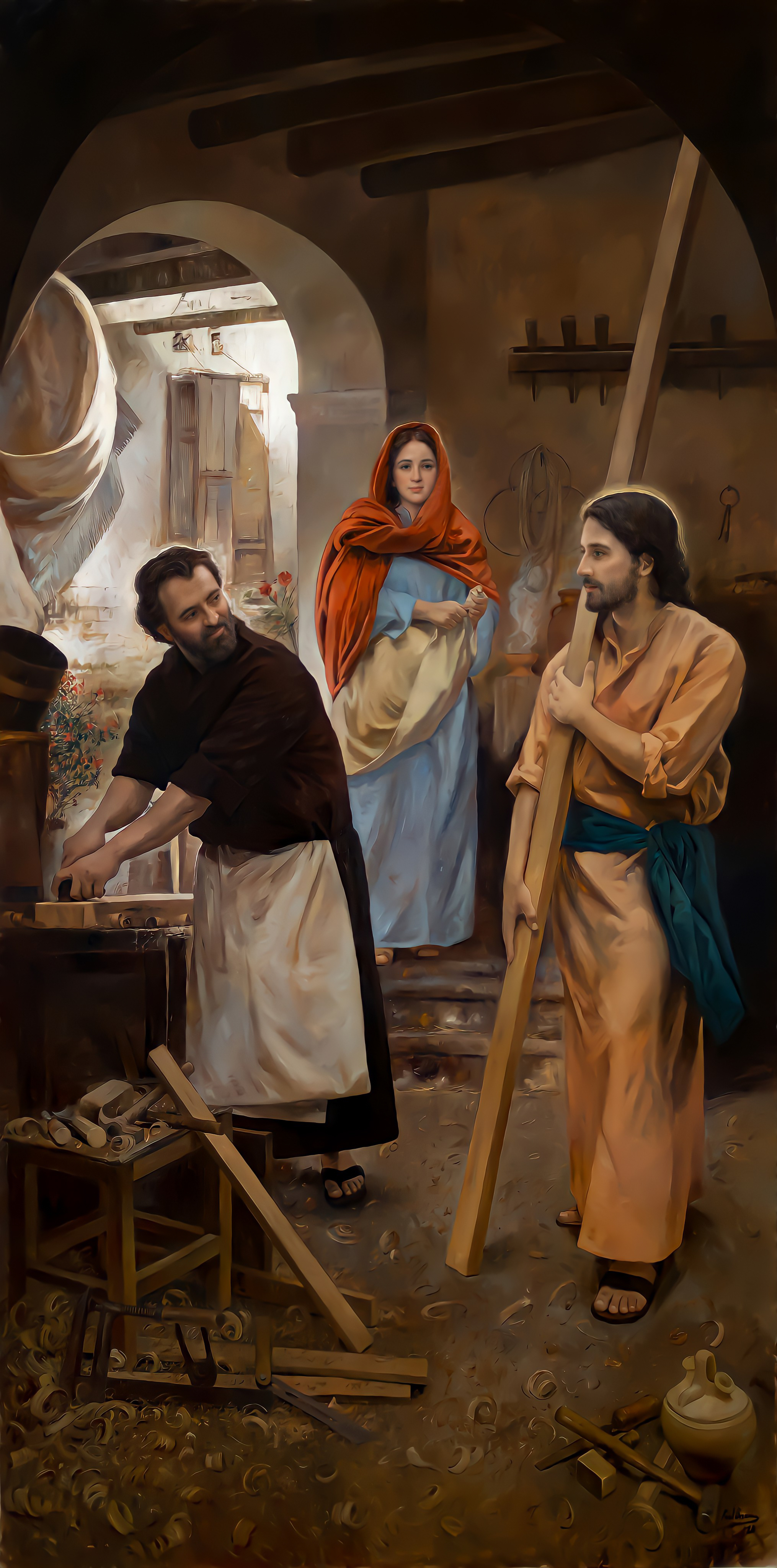 Young Jesus with Parents at Workshop | Painting Art