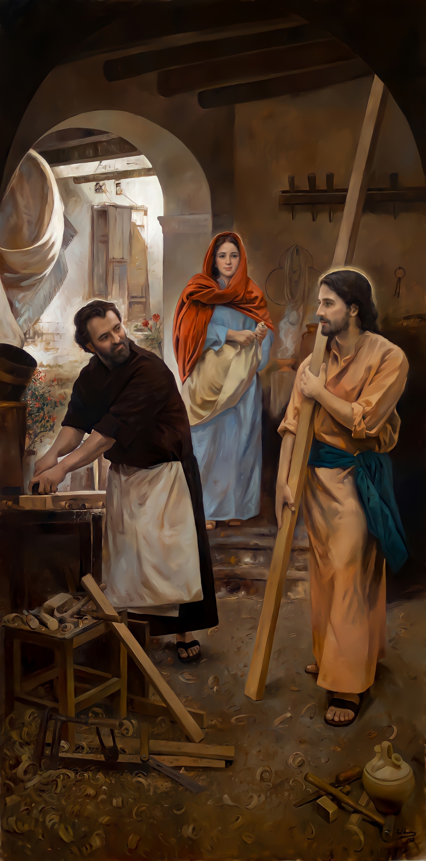 Young Jesus with Parents at Workshop | Painting Art