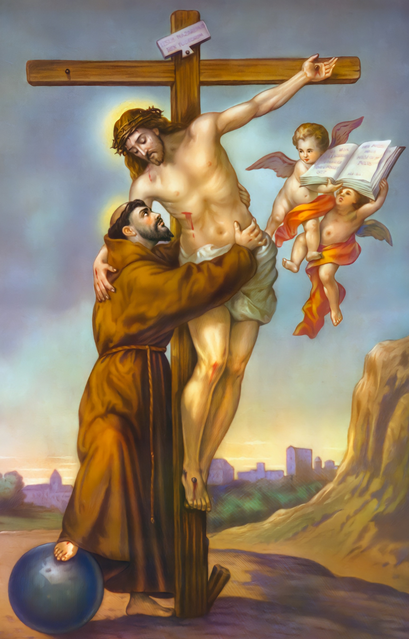 St Francis embracing Christ on the Cross