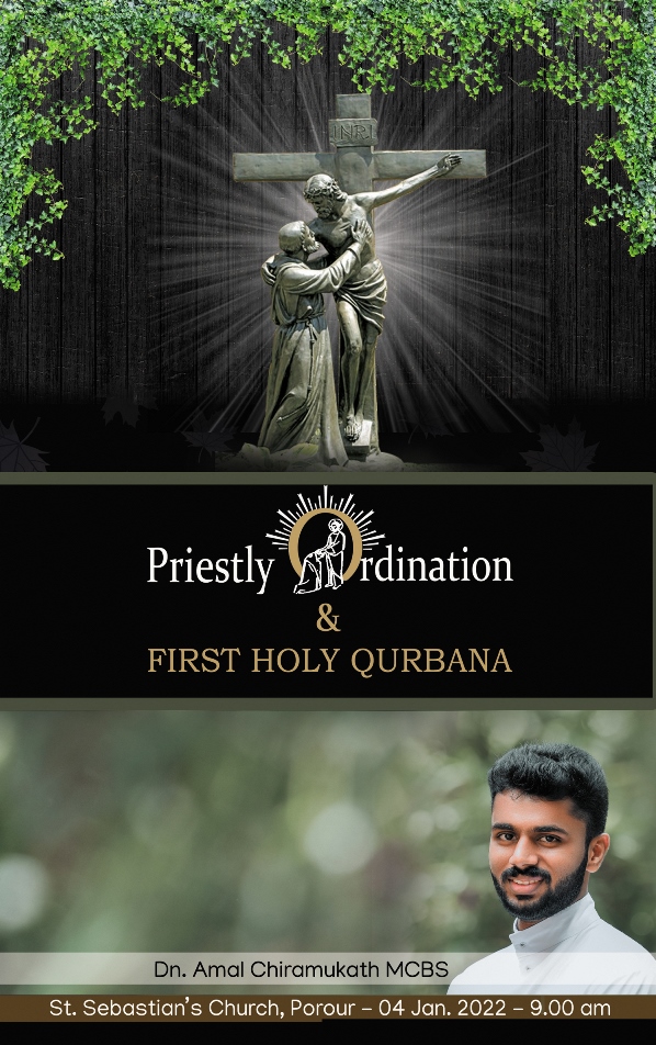 Priestly Ordination of Dn Amal Chiramukathu MCBS |&nbsp;Invitation