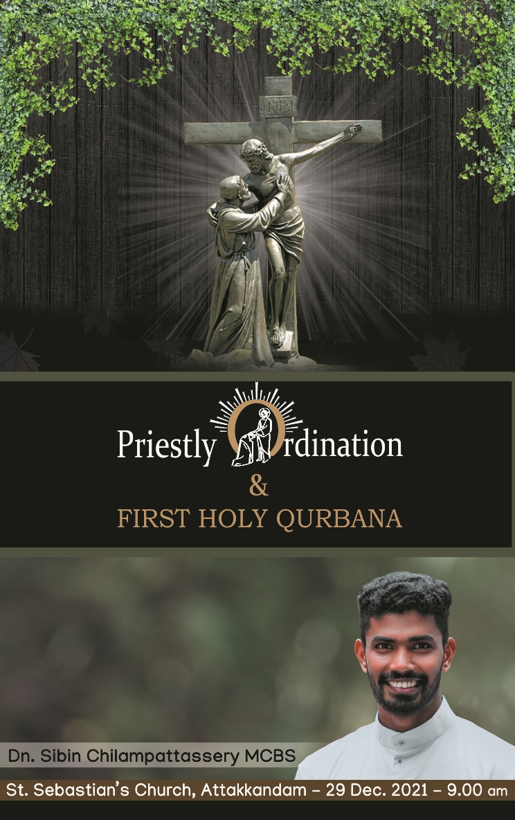 Priestly Ordination of Dn Sibin Chilambattassery MCBS |&nbsp;Invitation