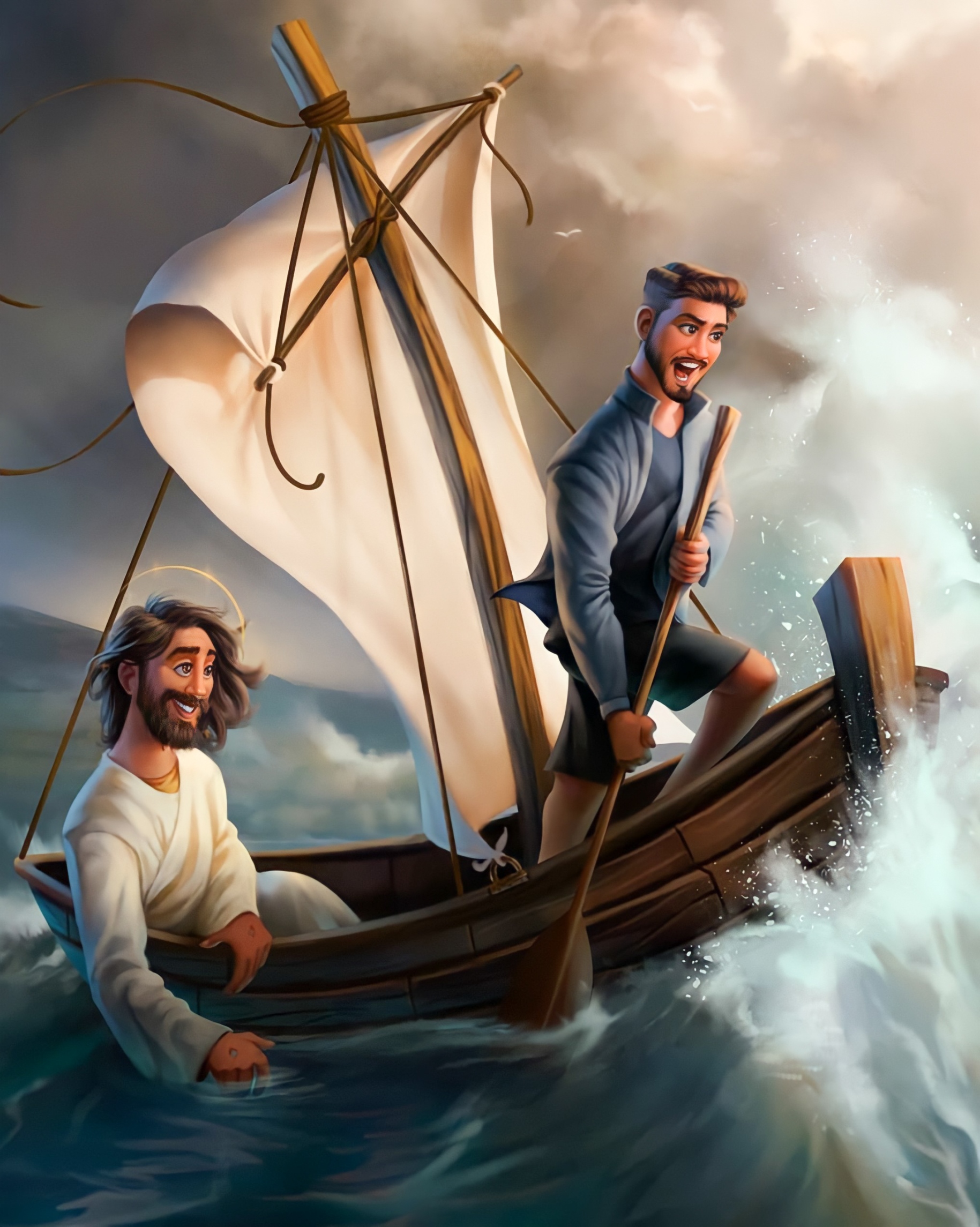 Christ and a Boy on the Boat Illustration