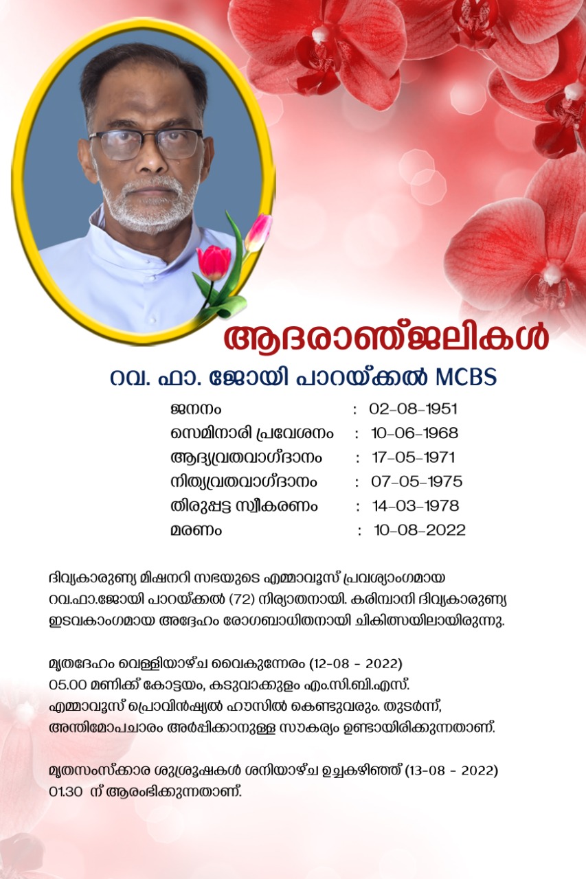Rev. Fr Joy Parackal MCBS Passes&nbsp;Away