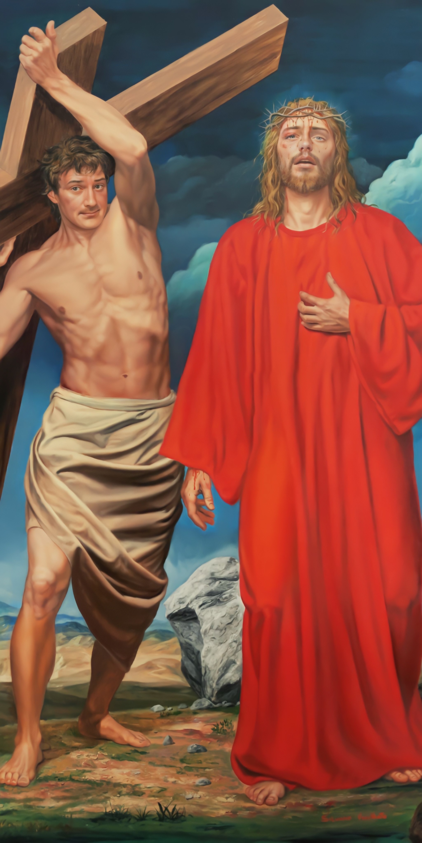 Simon of Cyrene helps Jesus to Carry His Cross