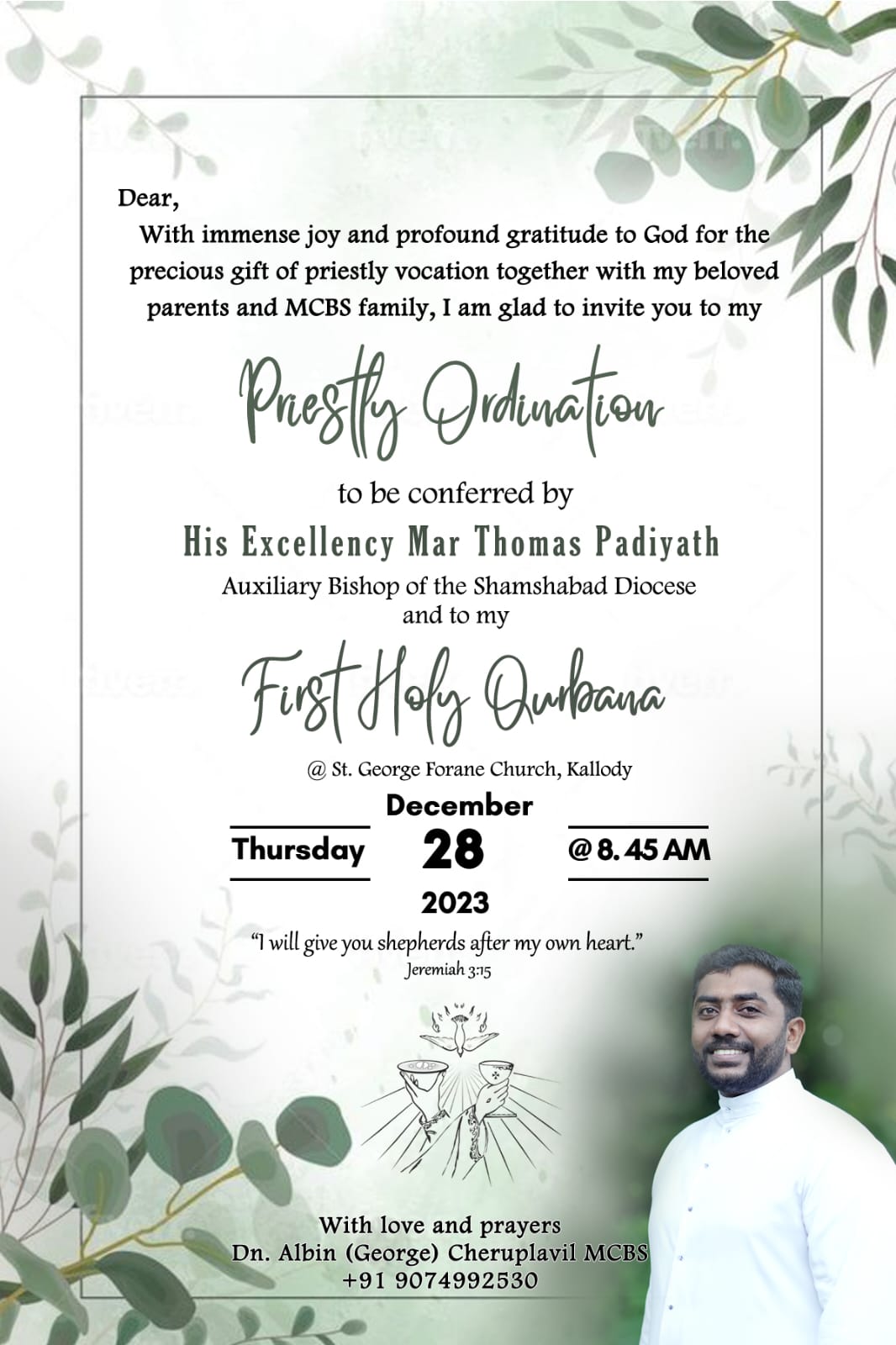 Priestly Ordination of Dn Albin Cheruplavil MCBS