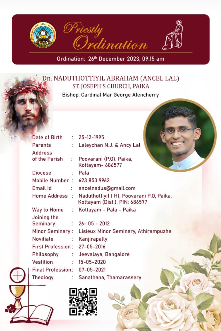 Ordination Live, Fr Ancel Naduthottiyil MCBS