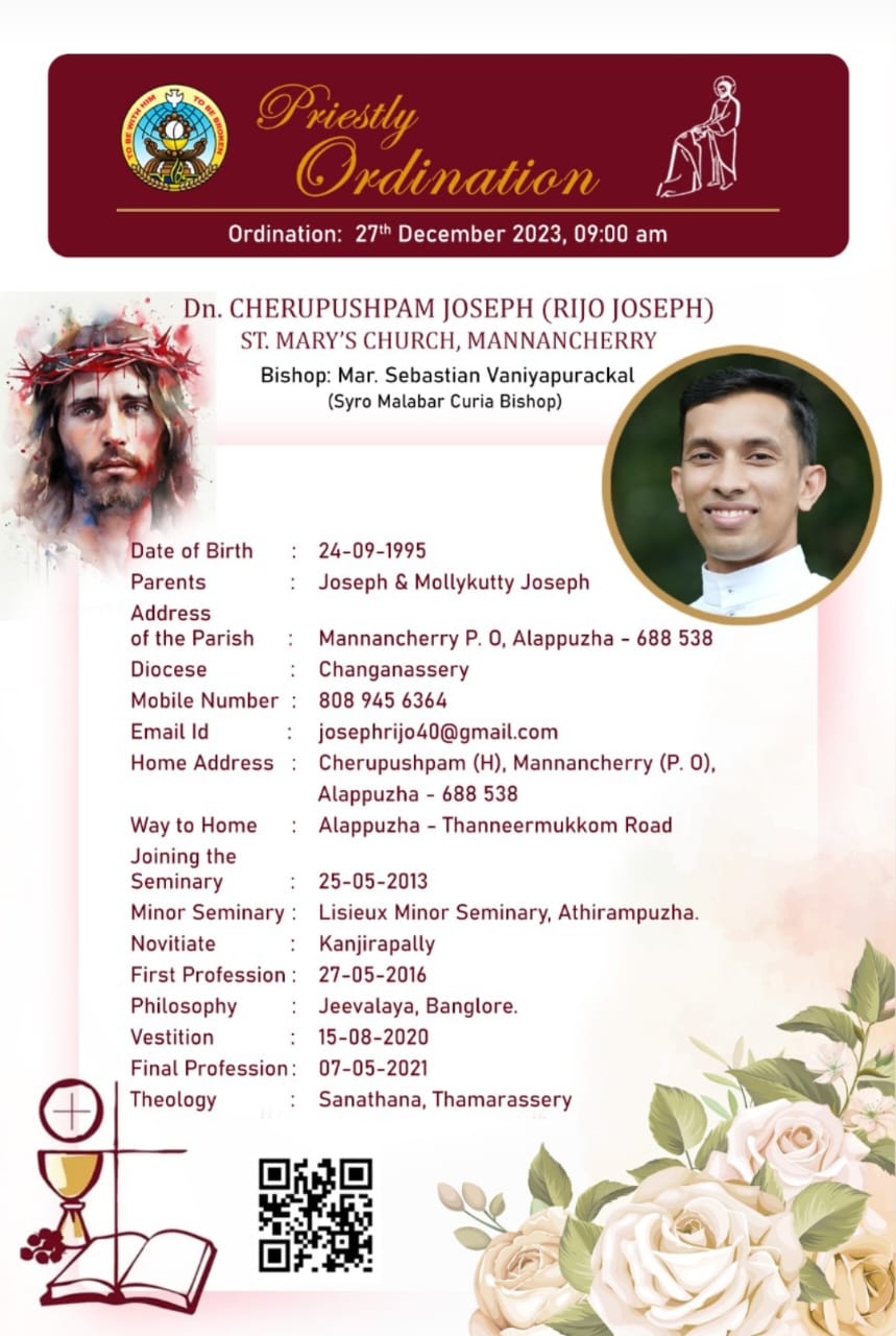Ordination Live, Fr Rijo Cherupushpam MCBS