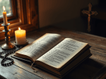Bible, Cross, Rosary and Candles
