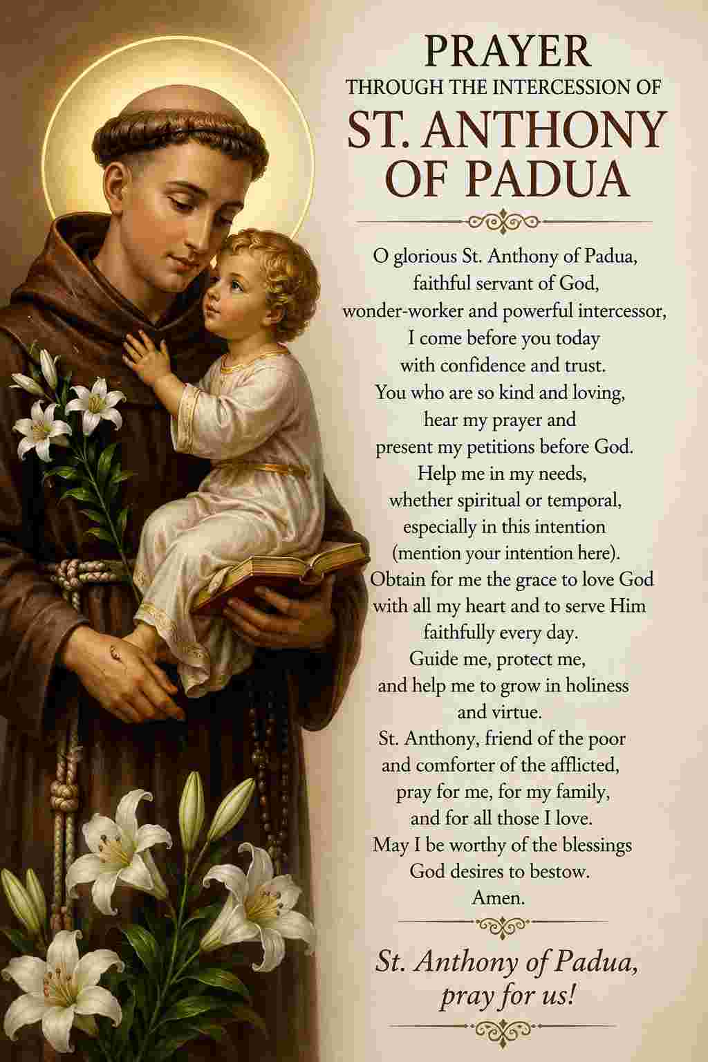 Prayer Through the Intercession of St. Anthony of Padua